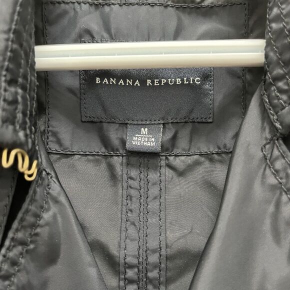 Banana Republic | Women’s Black Long Double Breasted Trench Rain Coat Belted Med - Picture 7 of 8